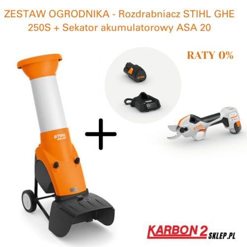 ZESTAW OGRODNIKA - Rozdrabniacz STIHL GHE 250S + Sekator akumulatorowy ASA 20